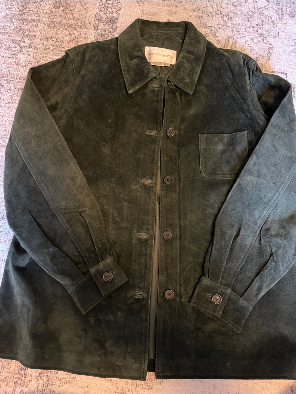 Margaret Godfrey  Green Suede Lightweight Shirt Jacket 100% leather outer